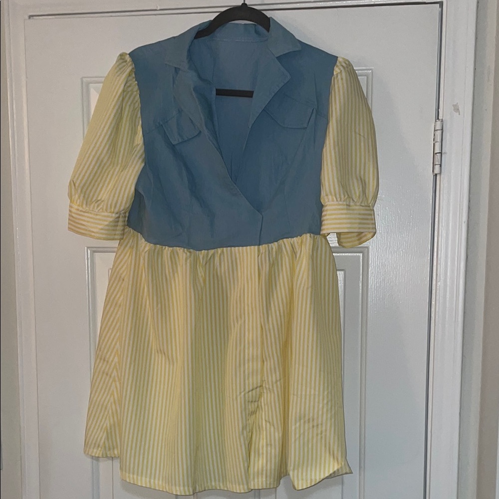 Blue and Yellow Striped Dress